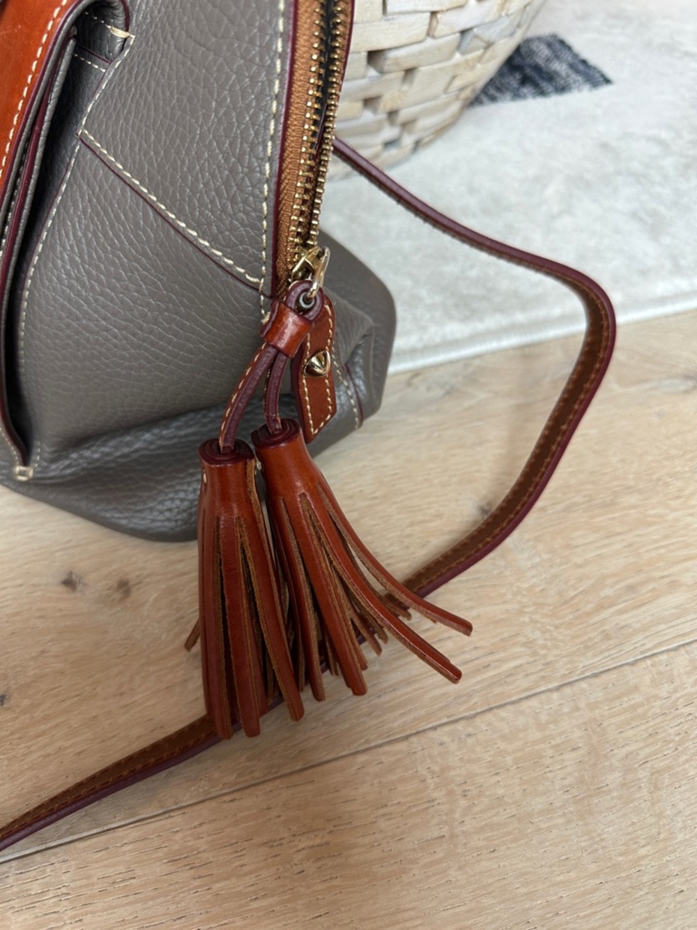 Dooney & Bourke Gray and Brown Pebbled Leather Dome Crossbody - Picture 4 of 8